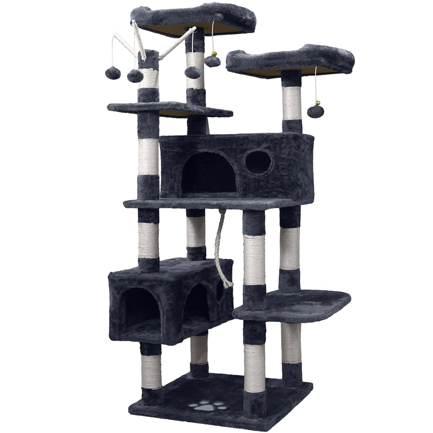 Cat Tree Tower for Indoor Cats,64 inches Large Multi-Level Cat Activity Center with Condos,Scratching Posts,Removable Fur Ball Sticks(Dark Grey002)