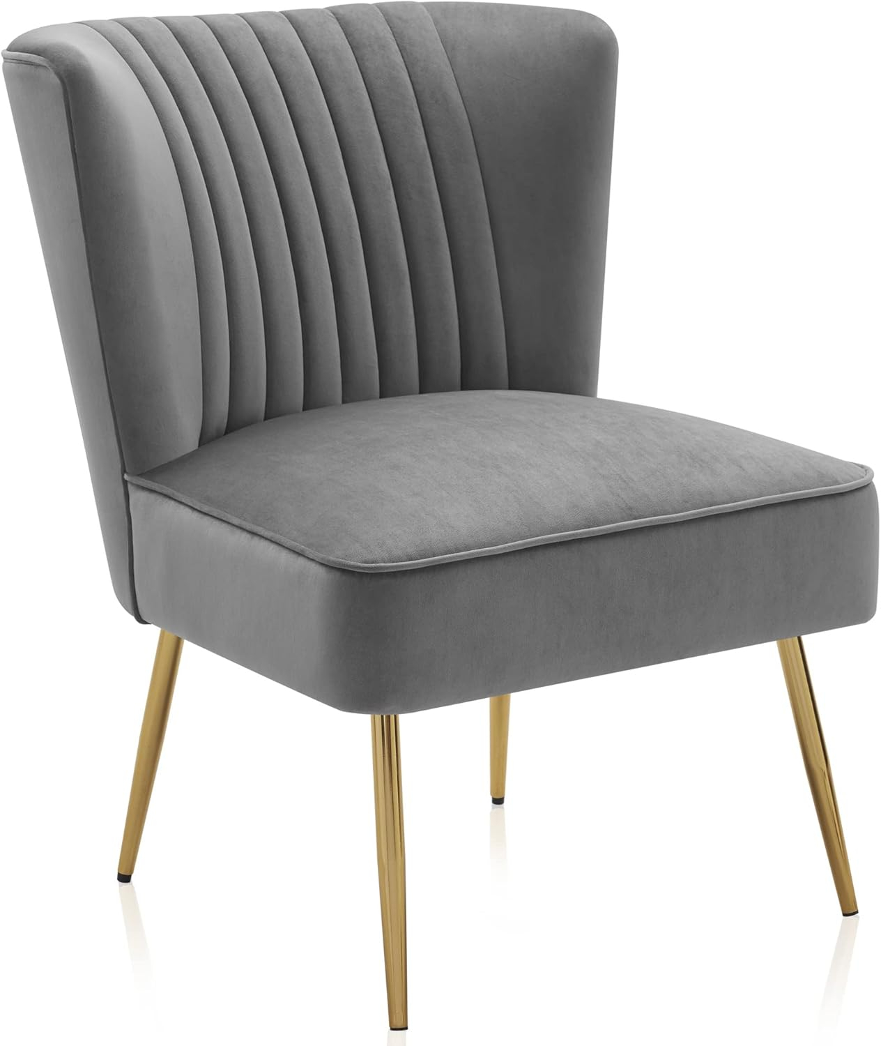 BELLEZE Modern Velvet Accent Chair With Metallic Legs And Channel Tufting, Elegant Vintage Style Armless Seating For Living Room, Bedroom, Office - Ethia (Gray)