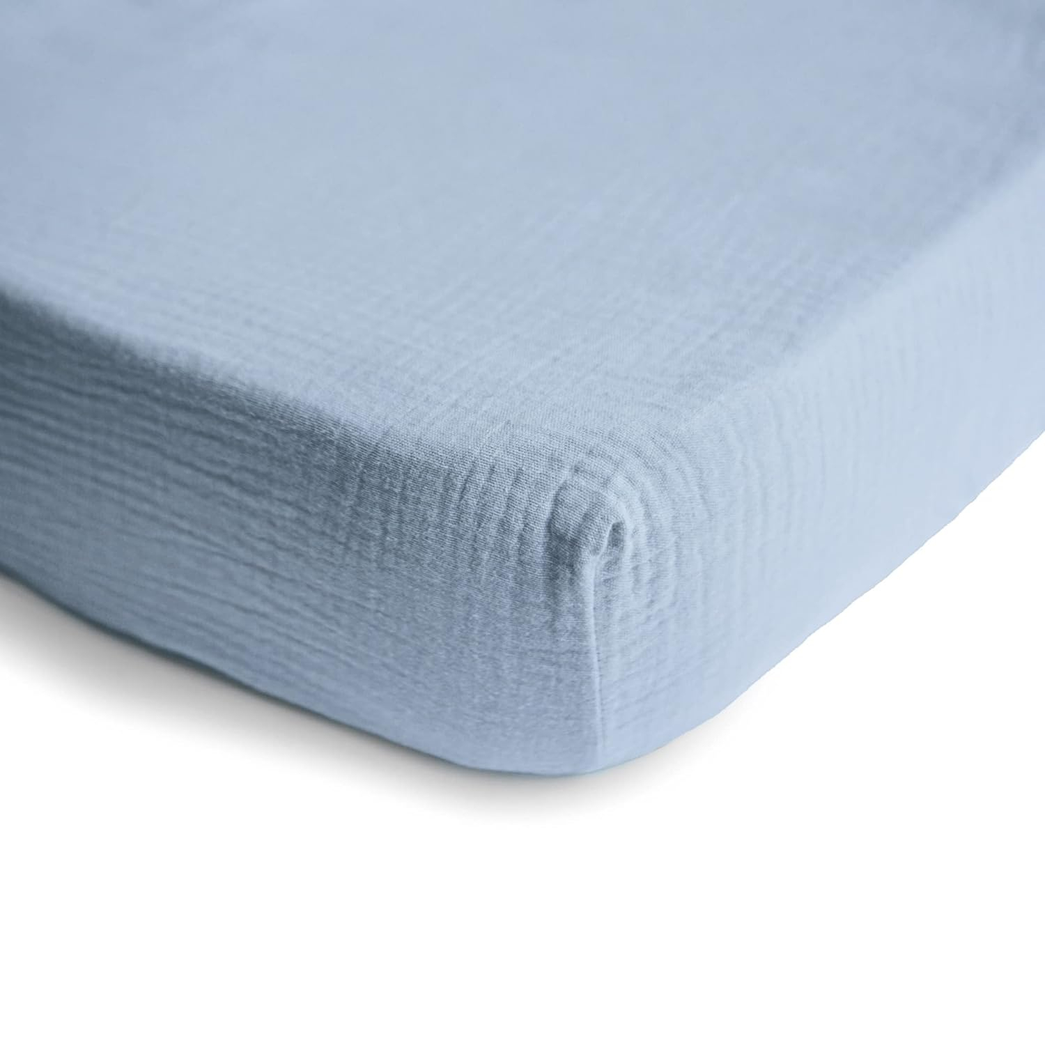 mushie Extra Soft Muslin Fitted Crib Sheet | 192 Thread Count | 28"x 52" (Baby Blue)