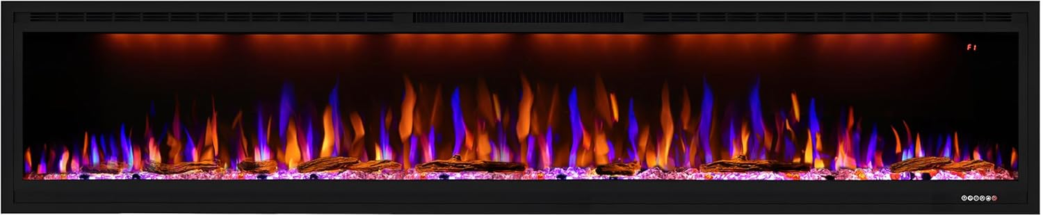 84 in. Electric Fireplace, Fireplace Insert/Wall Mounted with Thermostat, 1500-Watt to 750-Watt in Black