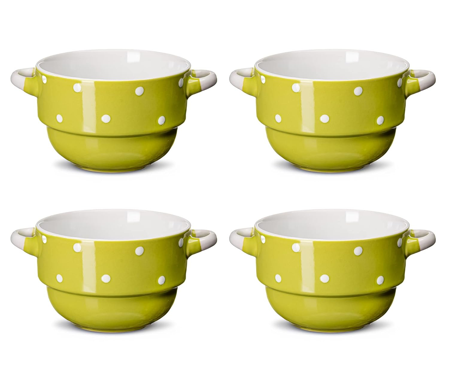 Ecodeco Soup Bowls with Handles Ceramic, Green, 16 oz, Set of 4
