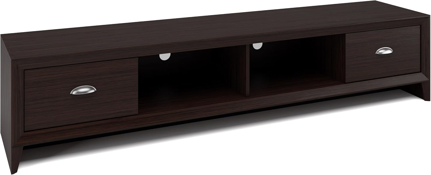 CorLiving Lakewood Modern Dark Brown Engineered Wood TV Stand with Drawers for Most TVs up to 85" for Living Room – Long, Low Profile TV Stand with Storage – Modern Under TV Stand