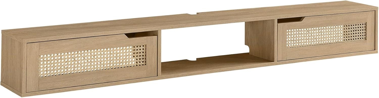 Coastal Oak 70" Floating TV Stand with Rattan Cabinet Doors