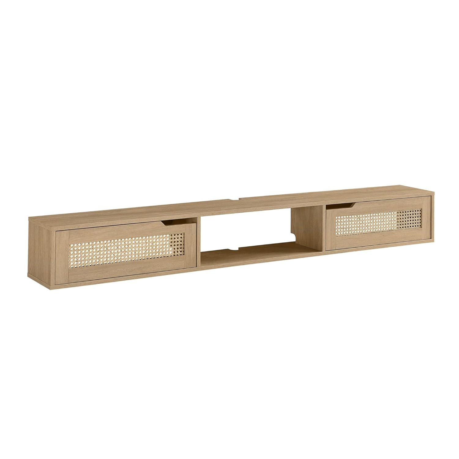 Coastal Oak 70" Floating TV Stand with Rattan Cabinet Doors