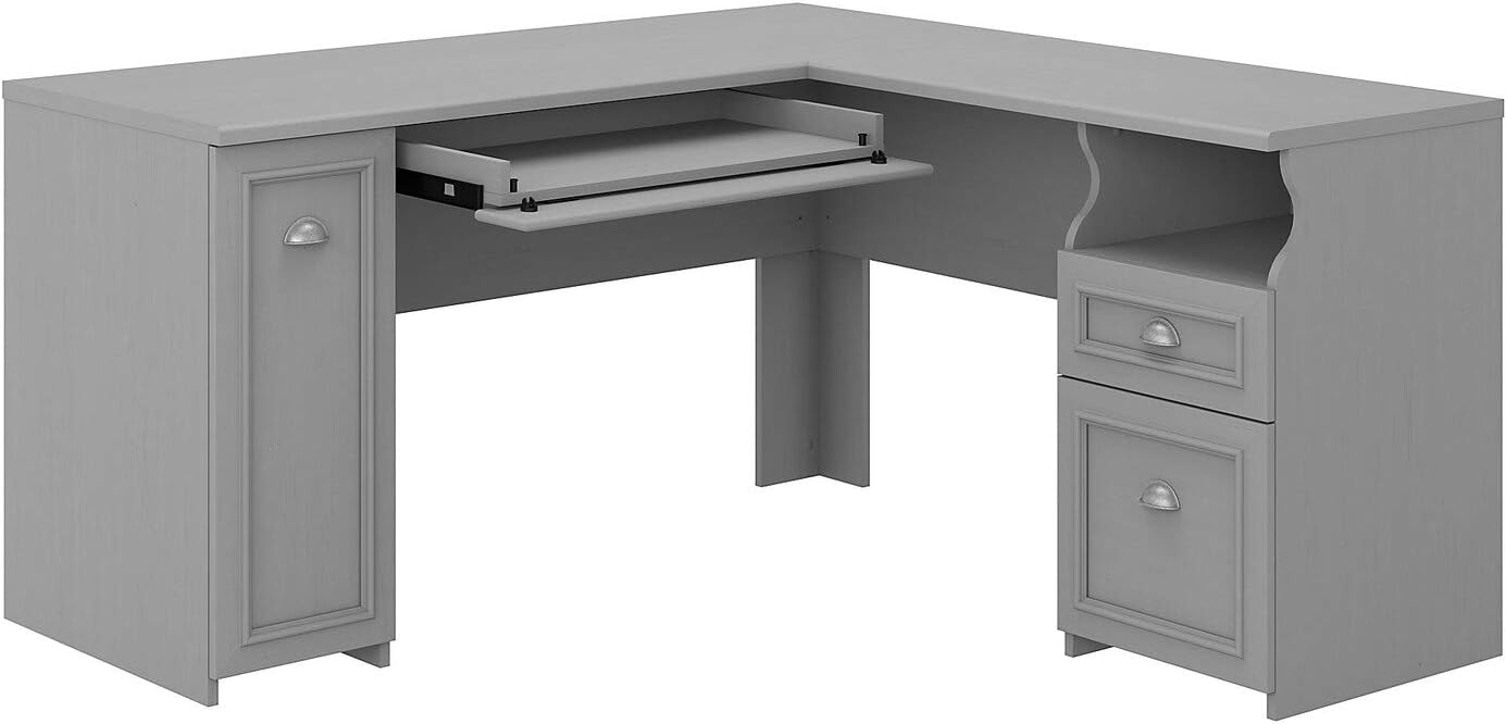 Bush Furniture Fairview 60W L Shaped Desk with Drawers and Storage Cabinet, Gray