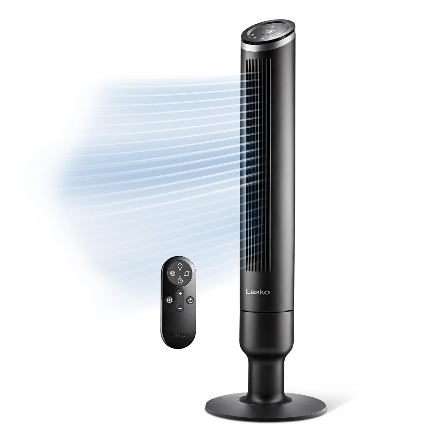 Lasko Apex 42" Oscillating Tower Fan with 6-Speeds, 12-Hr Timer, High Velocity, Remote Control, Black