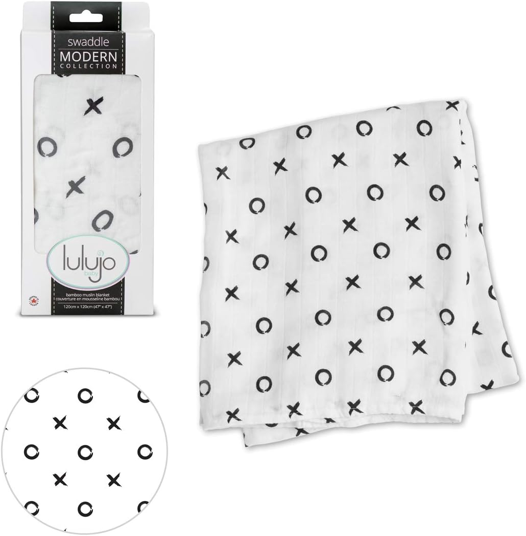 Extra-Large Black and White Bamboo Cotton Muslin Swaddle Blanket