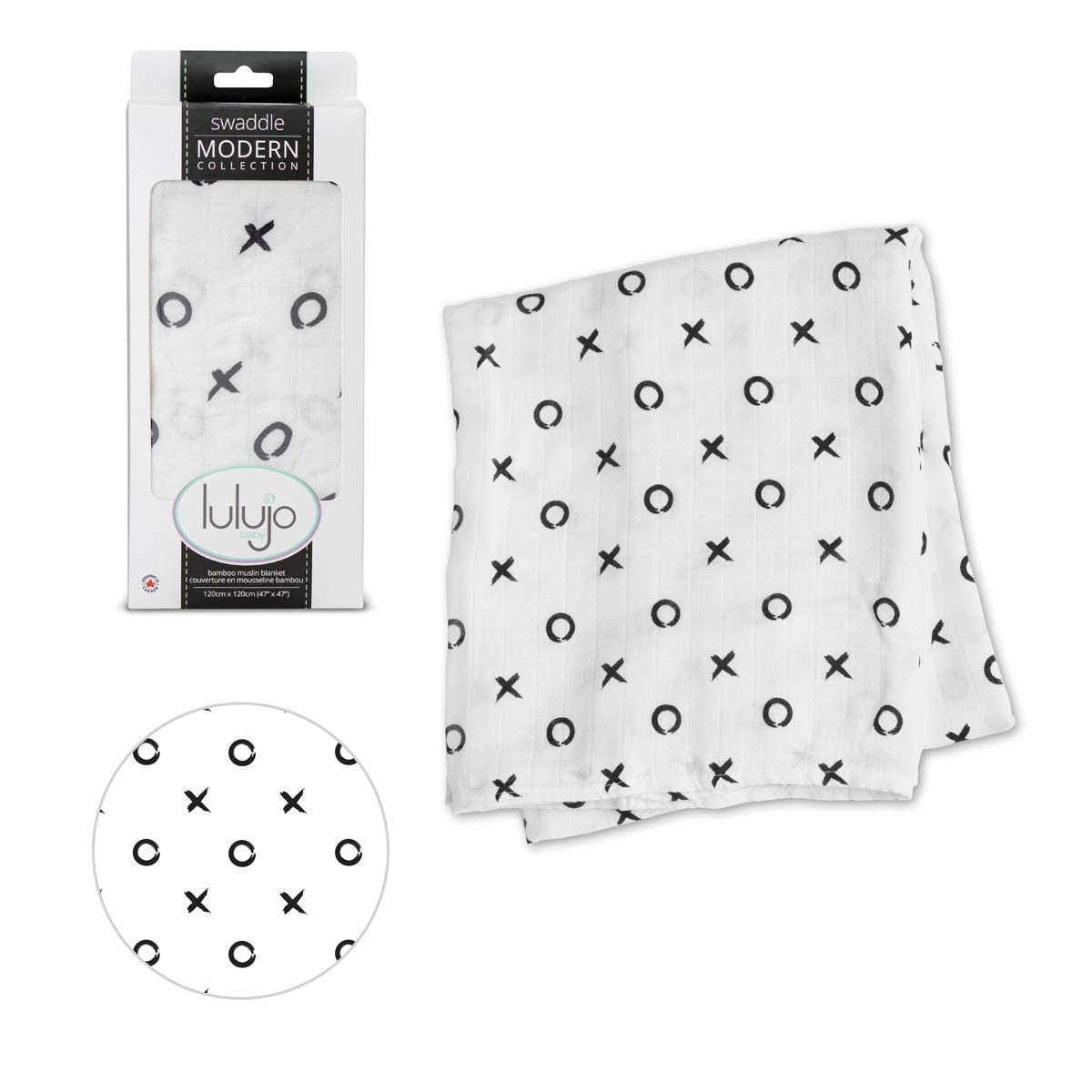 Extra-Large Black and White Bamboo Cotton Muslin Swaddle Blanket