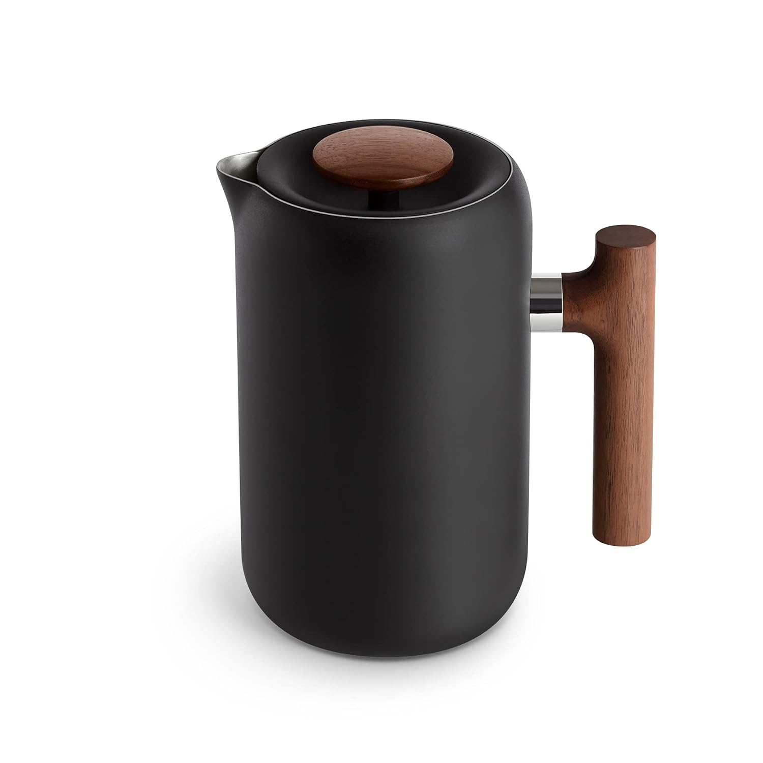 Matte Black and Walnut Insulated French Press Coffee Maker