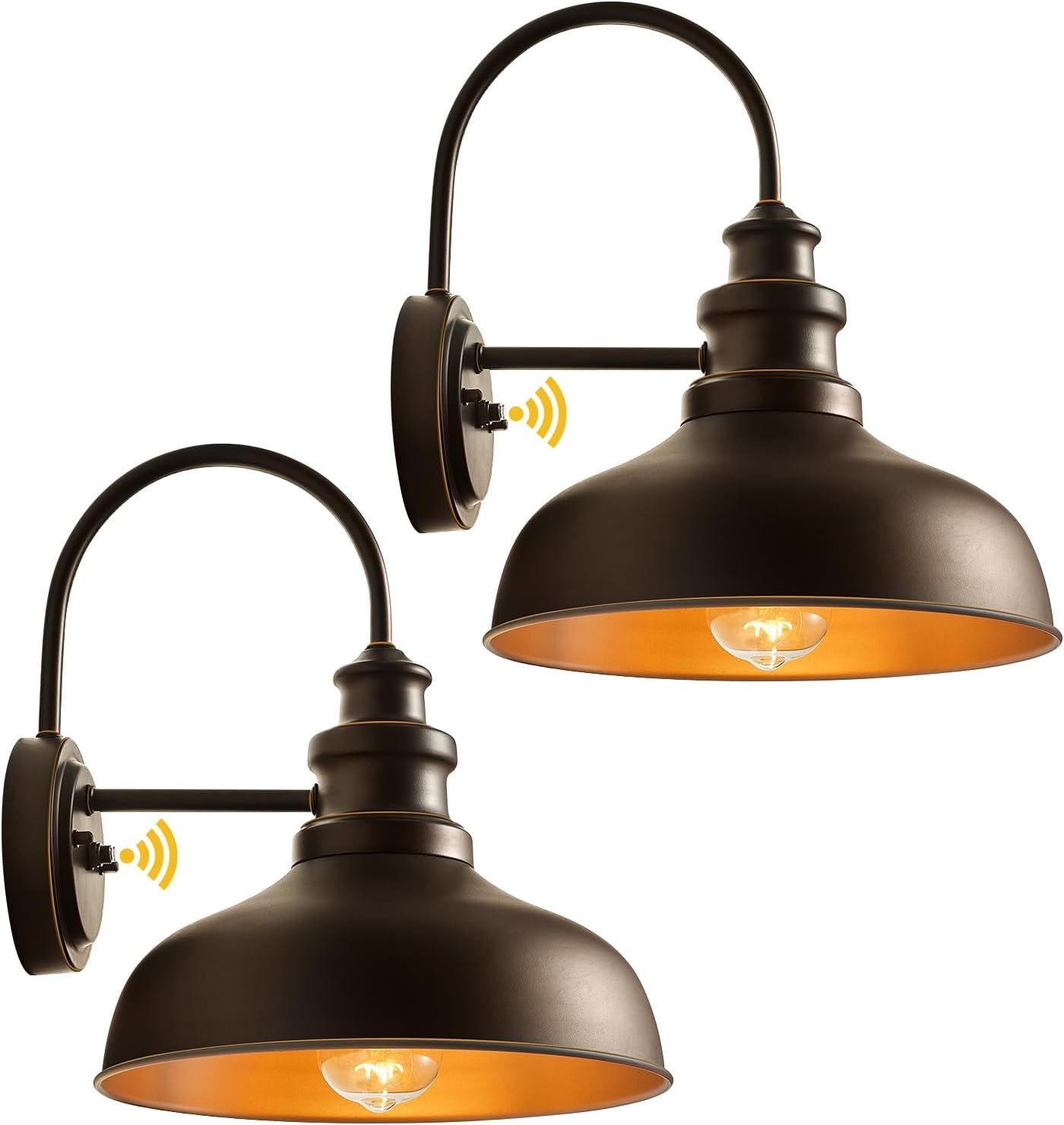 VIANIS Dusk to Dawn Barn Lights, 2 Pack Brown Gooseneck Outdoor Light Fixture, Farmhouse Outdoor Wall Lights for House, Porch, Entryway, Garage