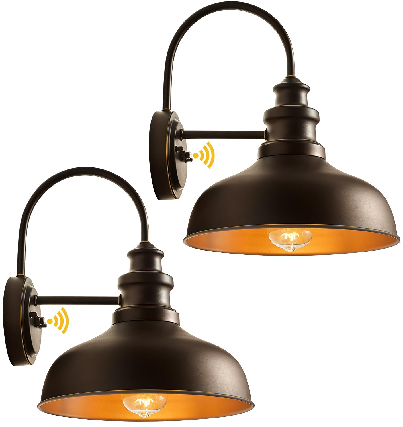 VIANIS Dusk to Dawn Barn Lights, 2 Pack Brown Gooseneck Outdoor Light Fixture, Farmhouse Outdoor Wall Lights for House, Porch, Entryway, Garage