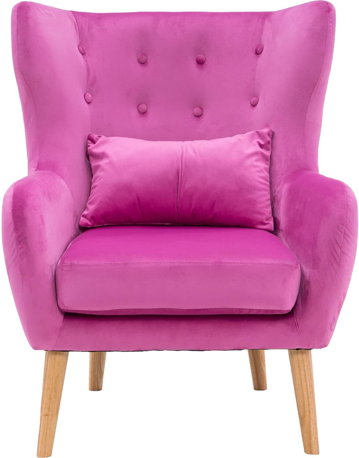 Critter Sitters Wingback Accent Chair with Pillow Faux Velvet with Wooden Legs , Pink