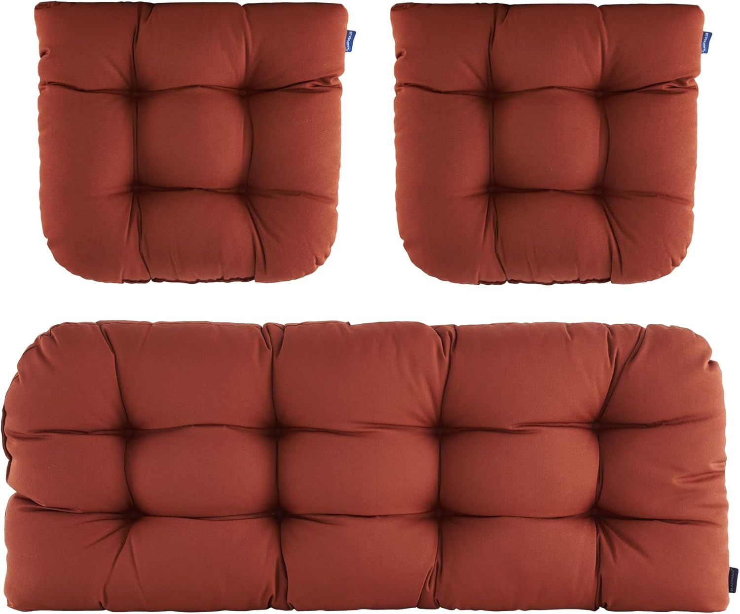 BLISSWALK Outdoor Chair Cushions,3 Pieces Wicker Cushion Set Set,44"x19"x5",Tufted Loveseat Outdoor Cushions for Patio Furniture All Weather,Dark Brown