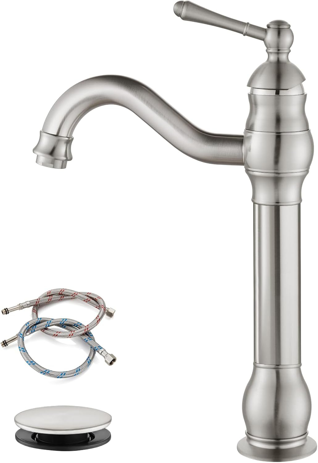 gotonovo Single Handle Vessel Sink Faucet 360° Swivel Bathroom Faucet One Hole Farmhouse Lavatory Vanity Faucet Bowl Sink Mixer Tap Without Pop Up Drain, Brushed Nickel