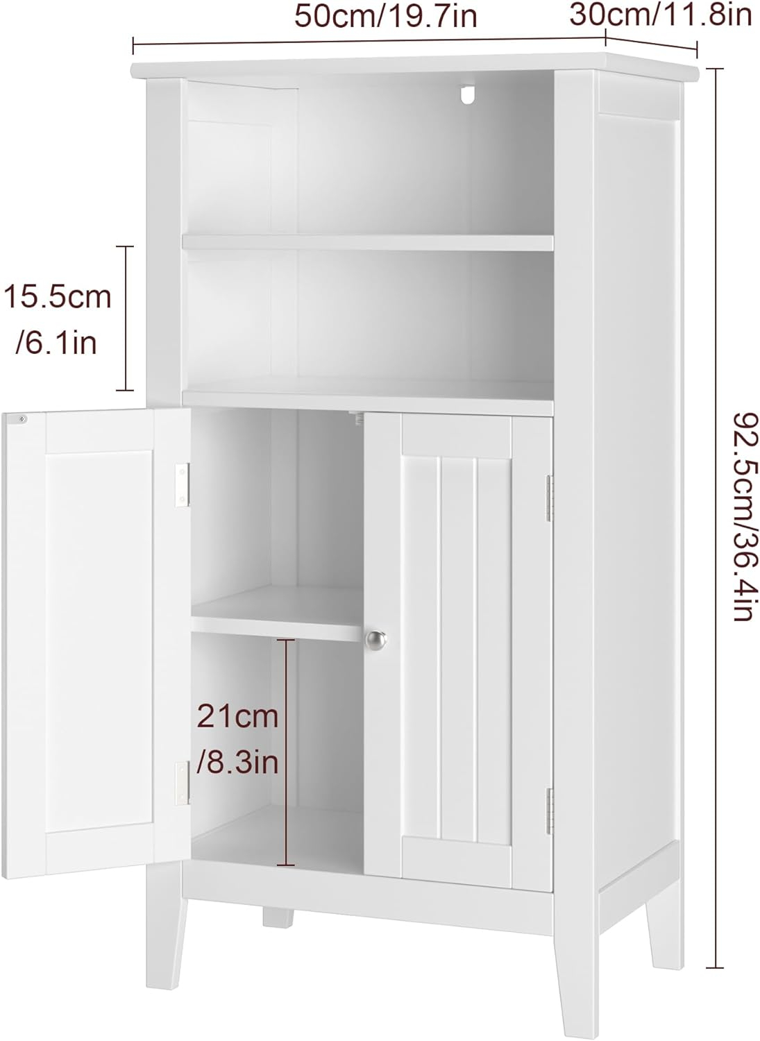 White Wooden Bathroom Cabinet with Adjustable Shelves