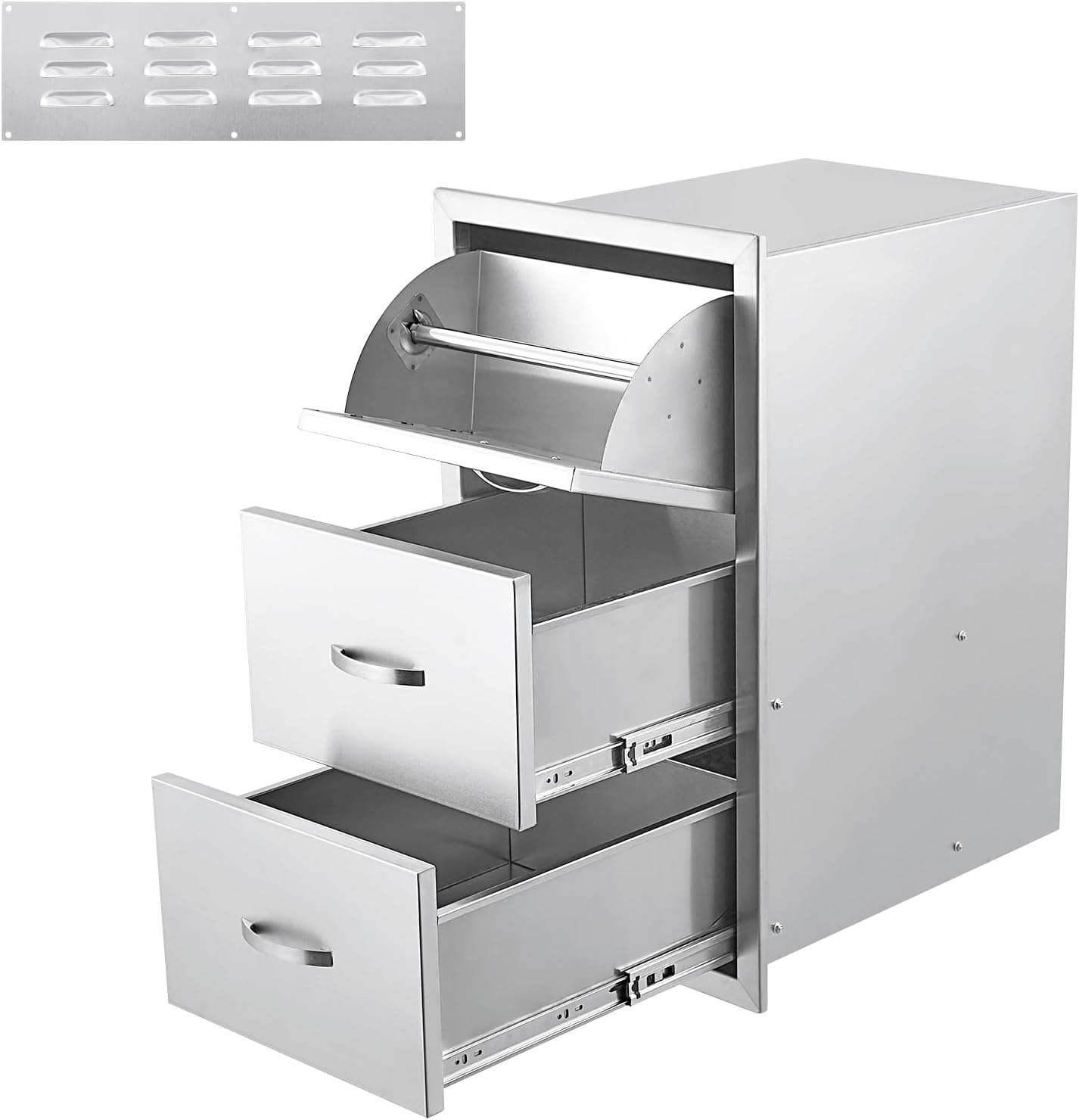 17W30H21D Inch Outdoor Kitchen Drawers Stainless Steel Double Drawer w/Paper Towel Holder Combo Works with Your Grilling or Prep Zones for Outdoor BBQ Island