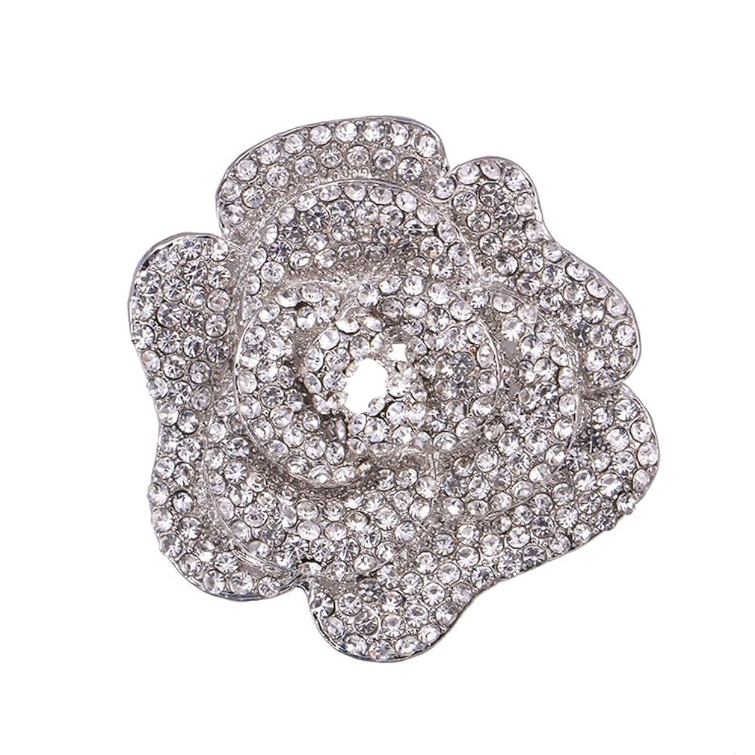 Rhinestone Rose Brooch Pin for Women Girls Fashion Crystal Big Blossom Flower Brooch Lapel Pins Elegant Dress Accessories Jewelry Boutonniere Corsage for Hat Bag Suit Tie Gift Wedding Holiday