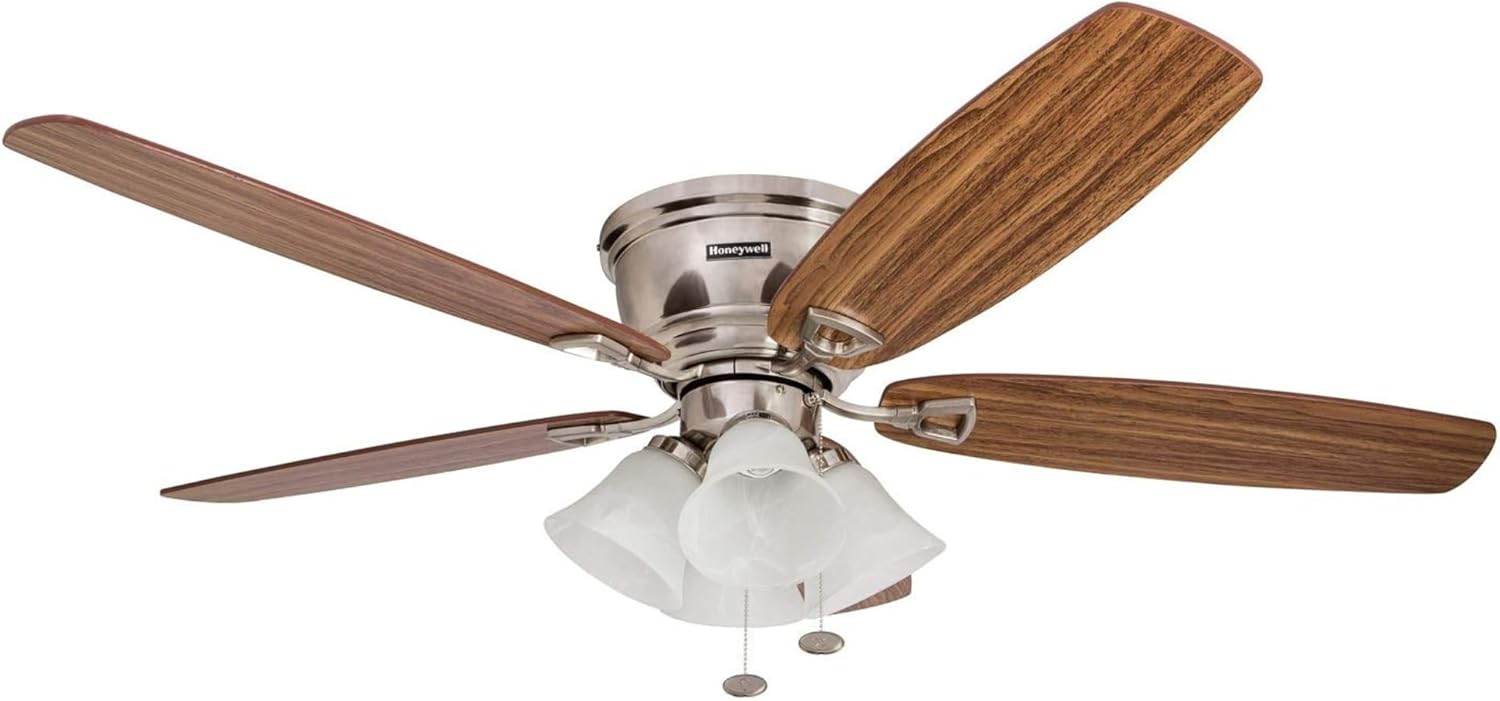 52" Honeywell Glen Alden Brushed Nickel Hugger Ceiling Fan with 4 Light