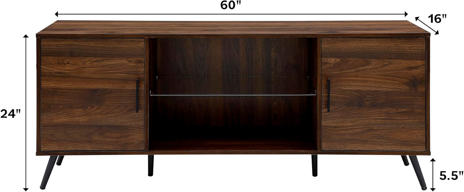 Walker Edison Thea Mid Century 2-Door TV Stand for TVs up to 68", Dark Walnut