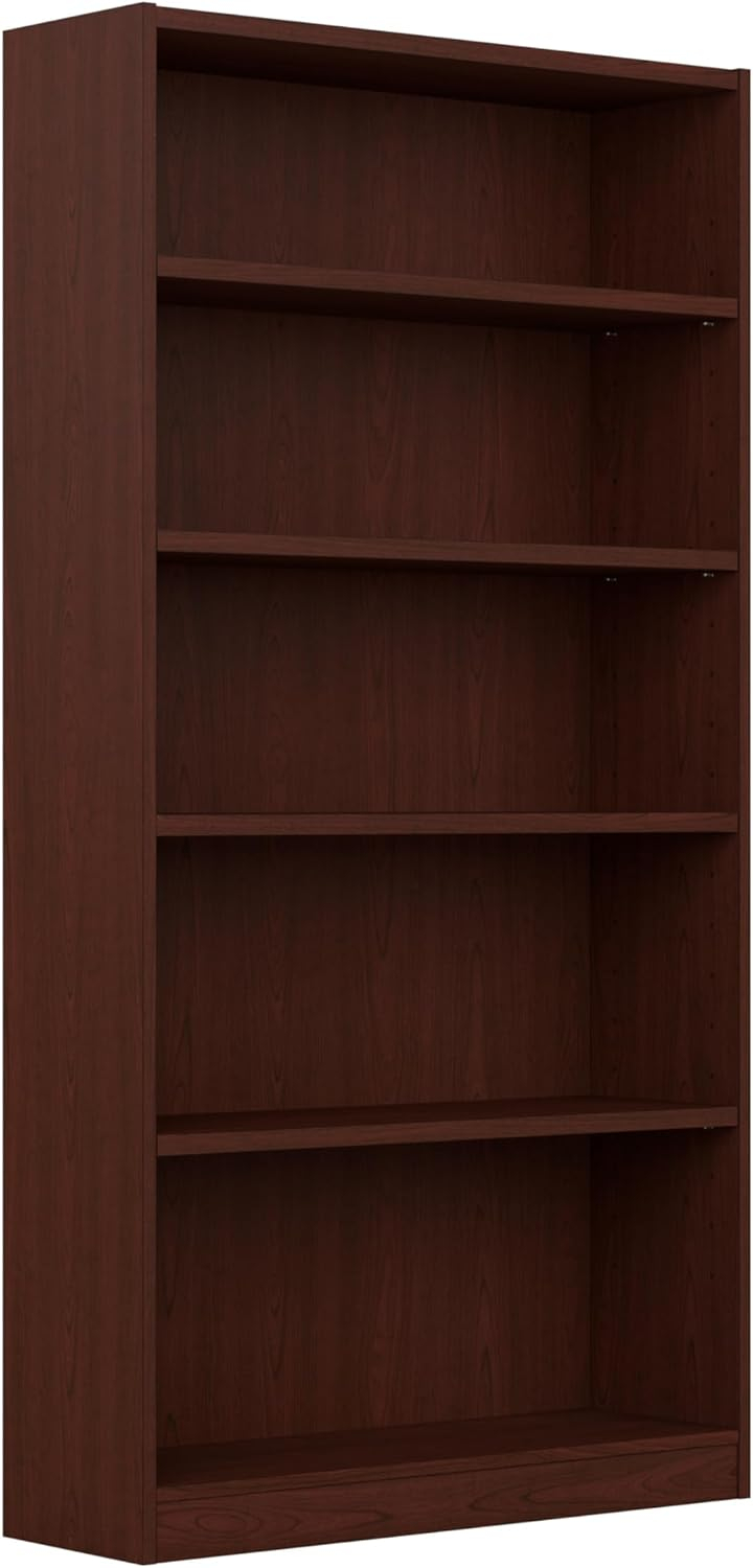 Traditional Adjustable 5-Shelf Cherry Wood Bookcase