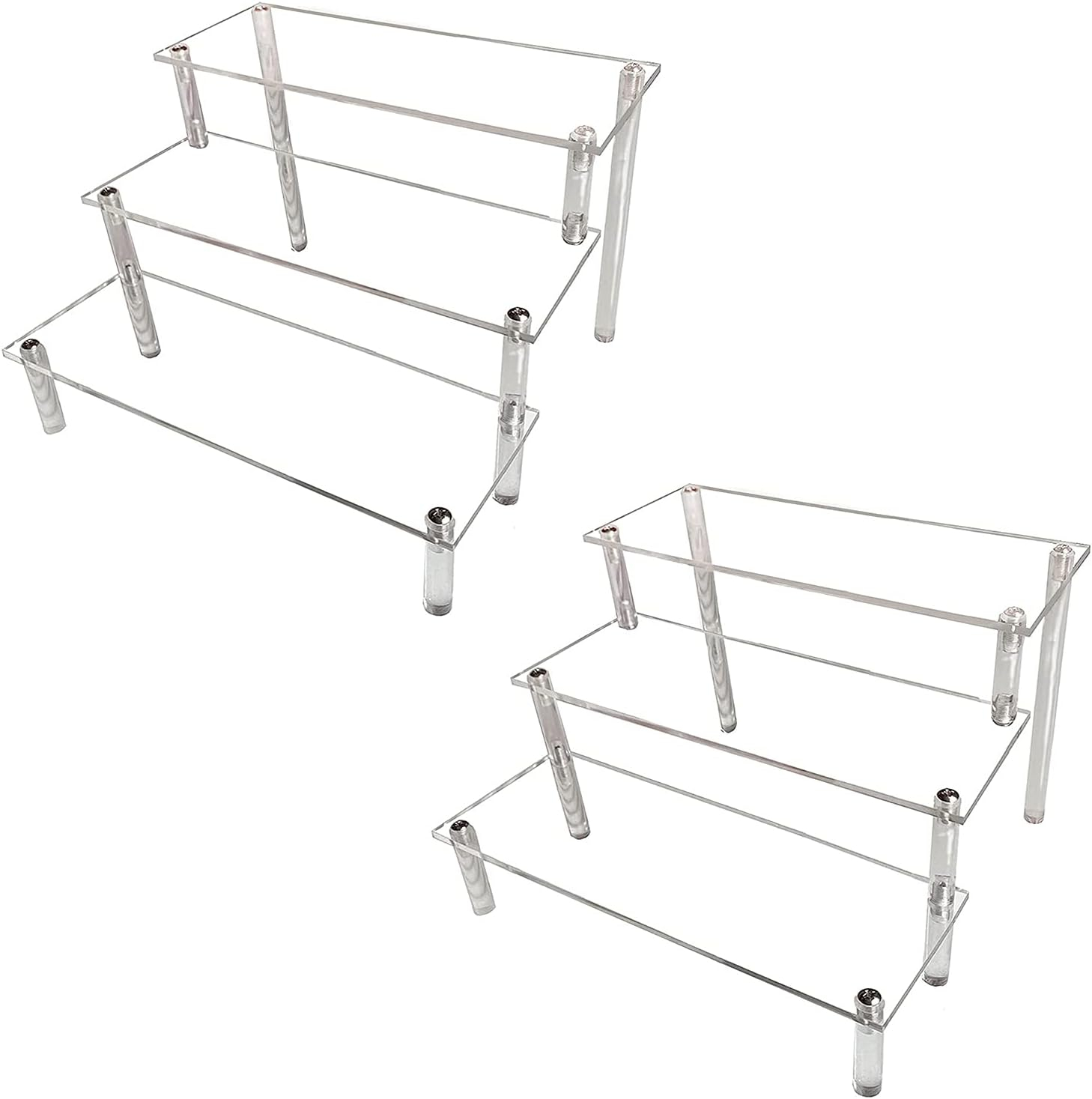 AZEAM 2 Packs Acrylic Display Risers,Clear Display Risers Stand Small Mini Shelf 3 Tiered Cupcake Stand for Food Desserts Stand Perfume Organizer Toys Collections Cosmetic Products Tabletop Use