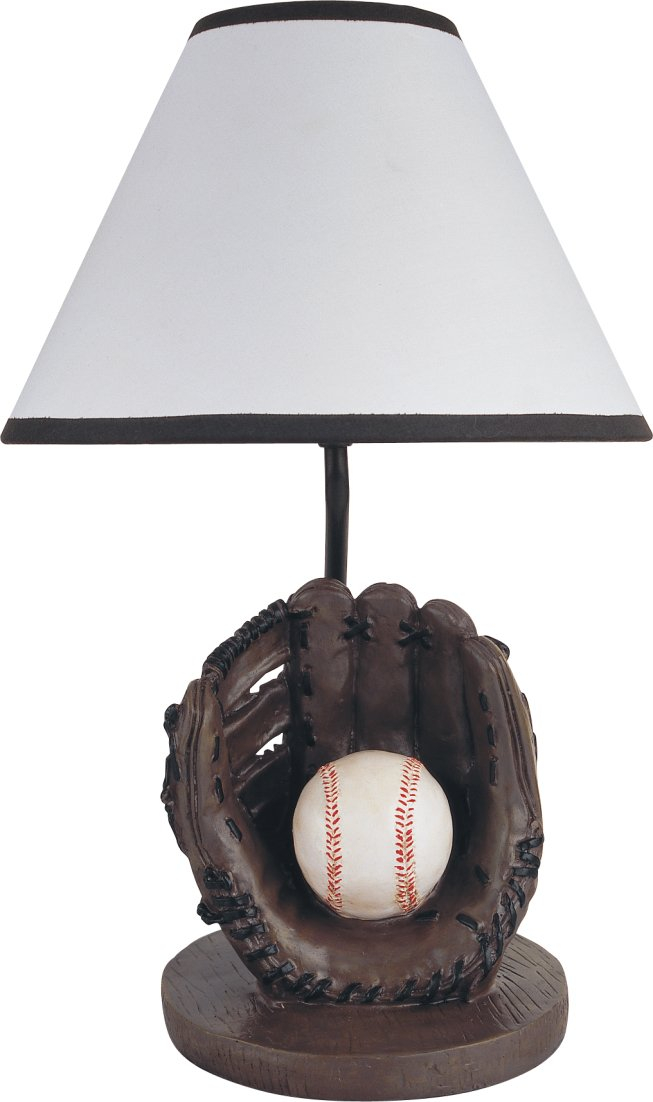 Brown Poly Resin Baseball Table Lamp with White Shade