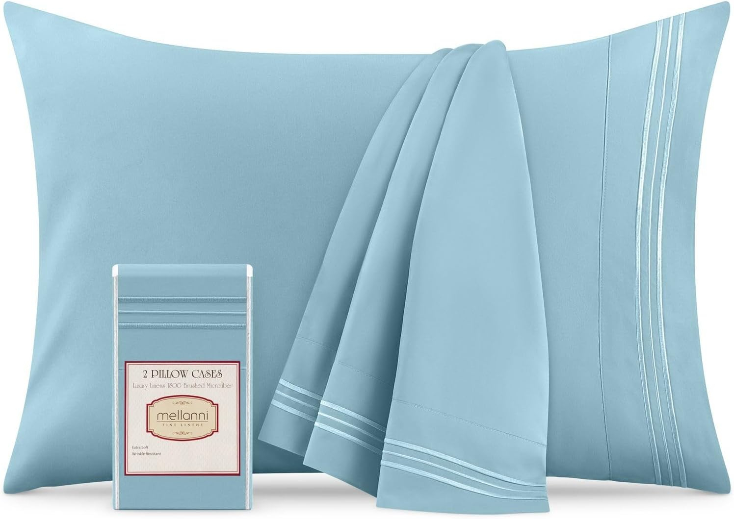 Mellanni Luxury Microfiber Pillowcases with Envelope Closure, King, Light Blue, 2 Count