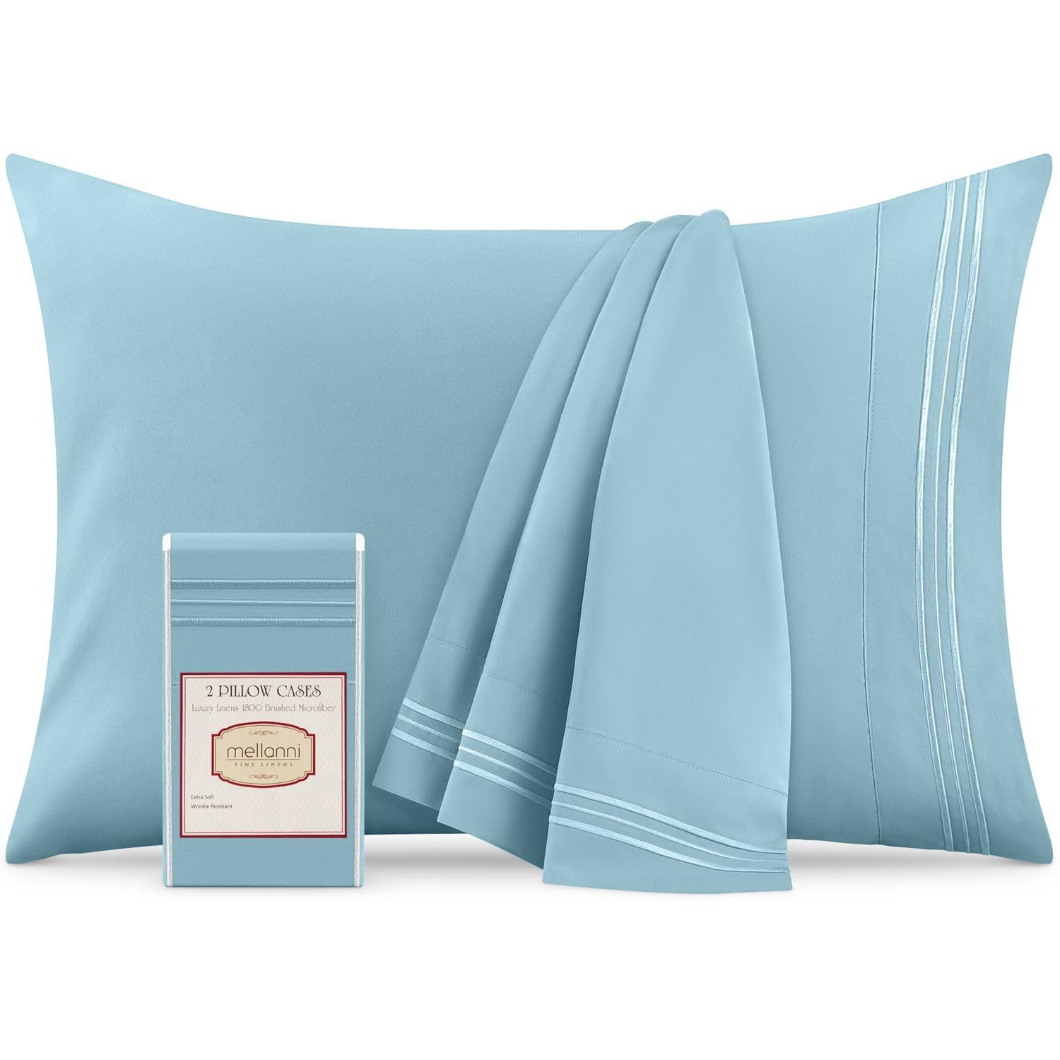 Mellanni Luxury Microfiber Pillowcases with Envelope Closure, King, Light Blue, 2 Count