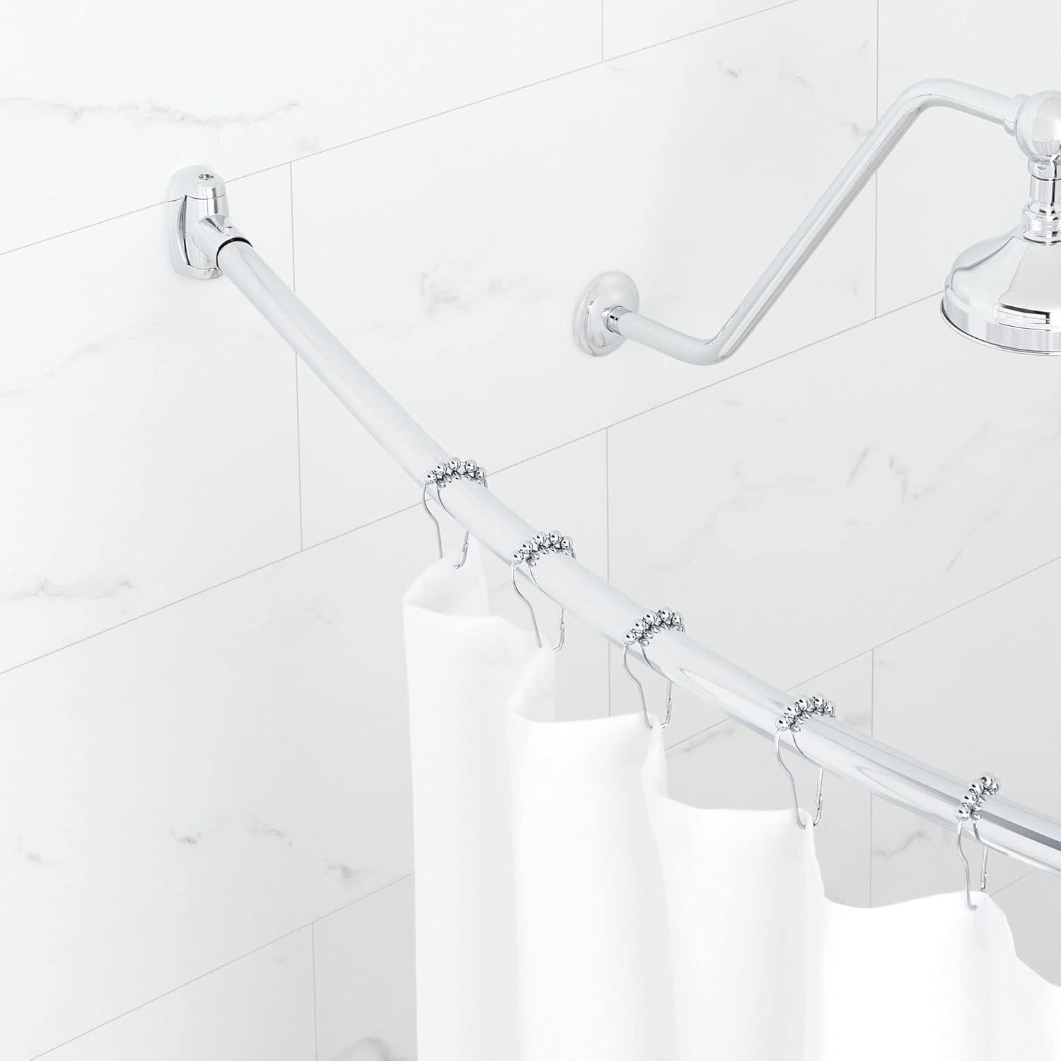60" Chrome Curved Wall Mounted Shower Curtain Rod