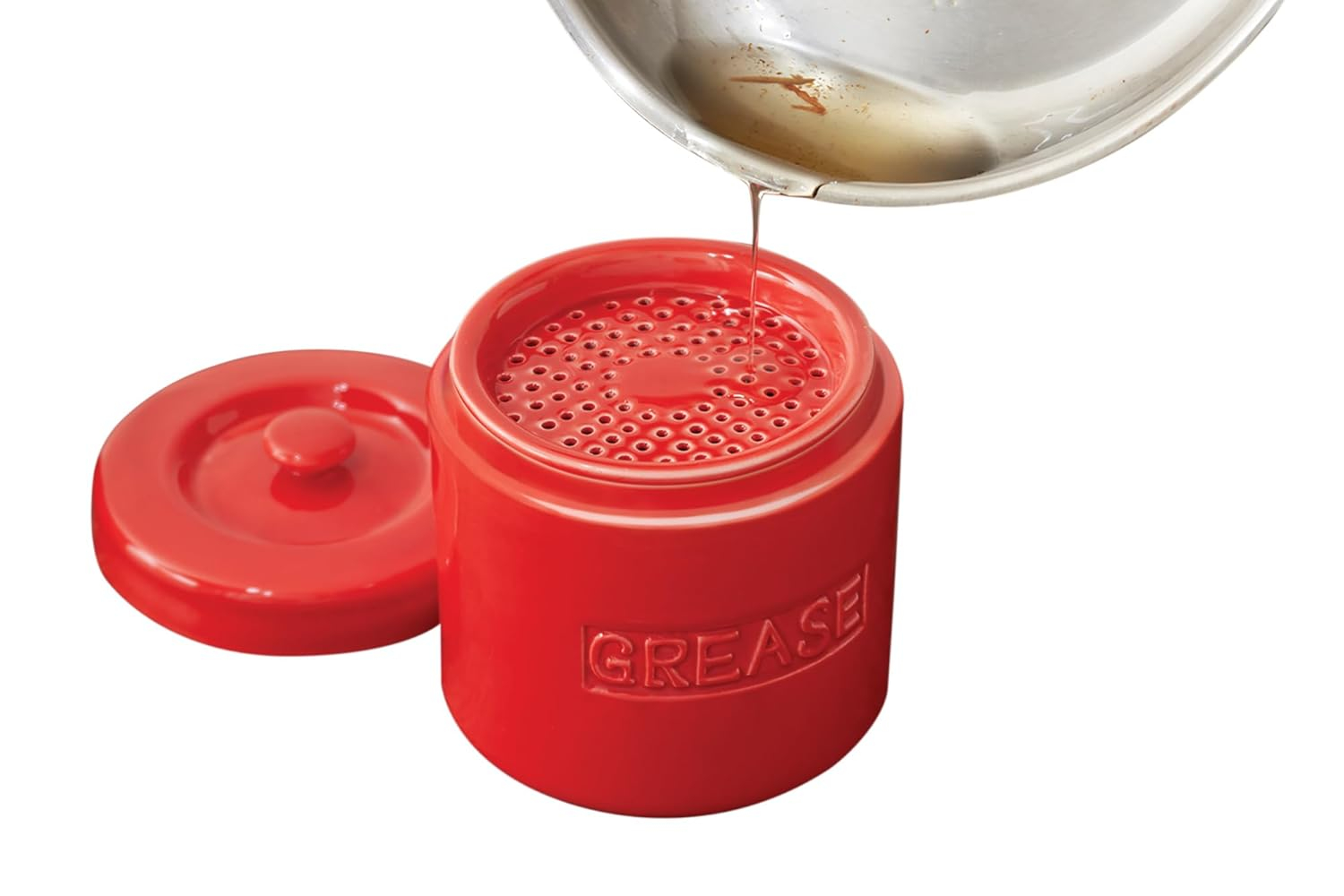 Fox Run Grease Container, Red Porcelain, 4 cup capacity