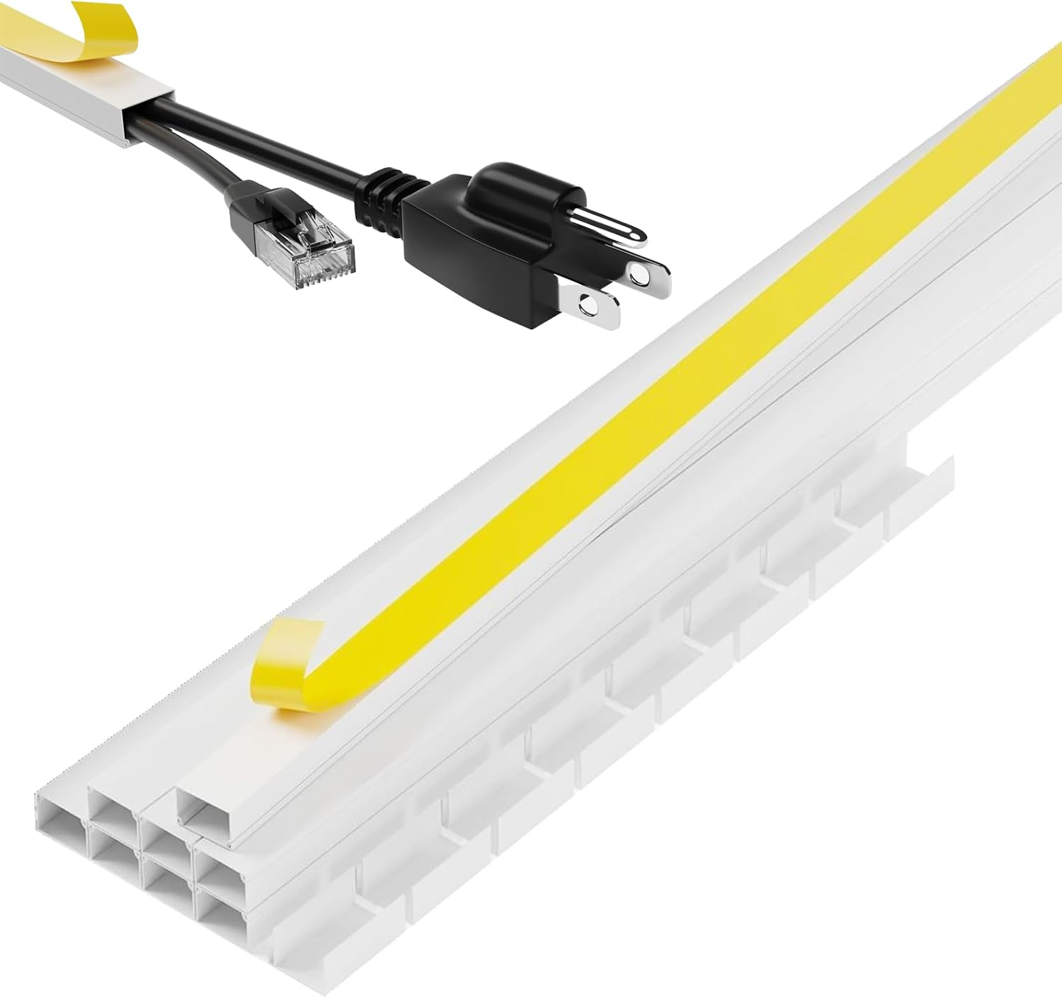 A+ Electric White Plastic Cord Cover Wall - 104" w/8 Pcs Conn. - Cable Raceway for 1-2 Cables