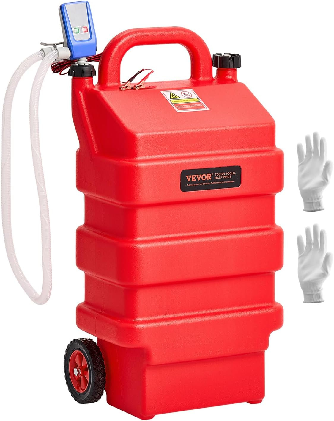 VEVOR Fuel Caddy, 16 Gallon, Portable Fuel Tank with 12V DC 2.5 GPM Electric Fuel Transfer Pump, 4 ft Delivery Hose & Auto-Stop Sensor Nozzle, Tank Adapters, Suitable for Diesel & Gasoline, Red