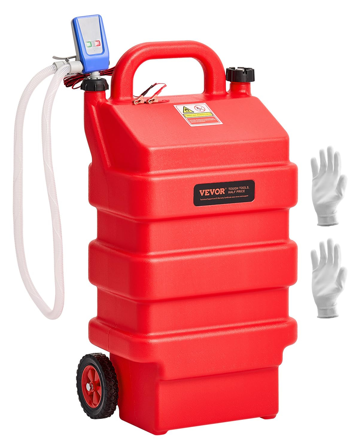 VEVOR Fuel Caddy, 16 Gallon, Portable Fuel Tank with 12V DC 2.5 GPM Electric Fuel Transfer Pump, 4 ft Delivery Hose & Auto-Stop Sensor Nozzle, Tank Adapters, Suitable for Diesel & Gasoline, Red