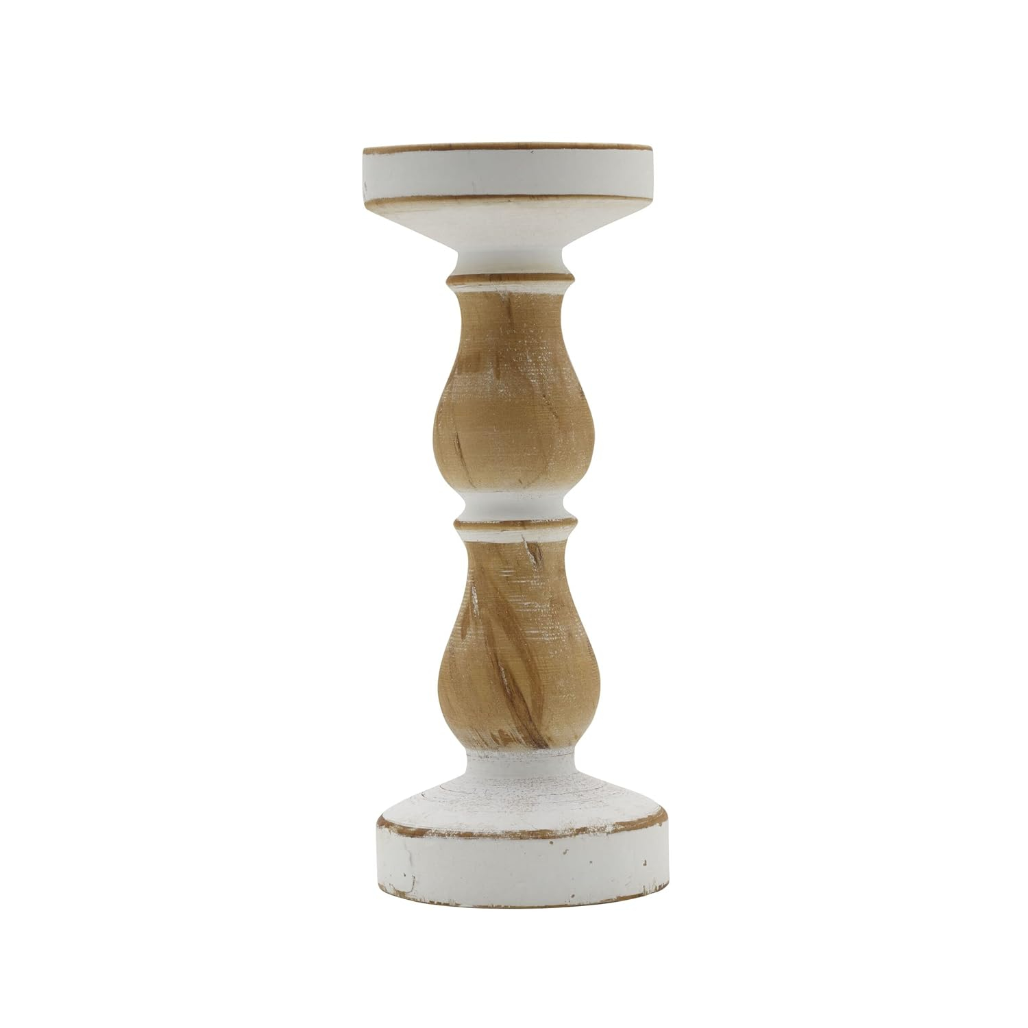 Elements 10 Inch White Natural Wood Candle Holder