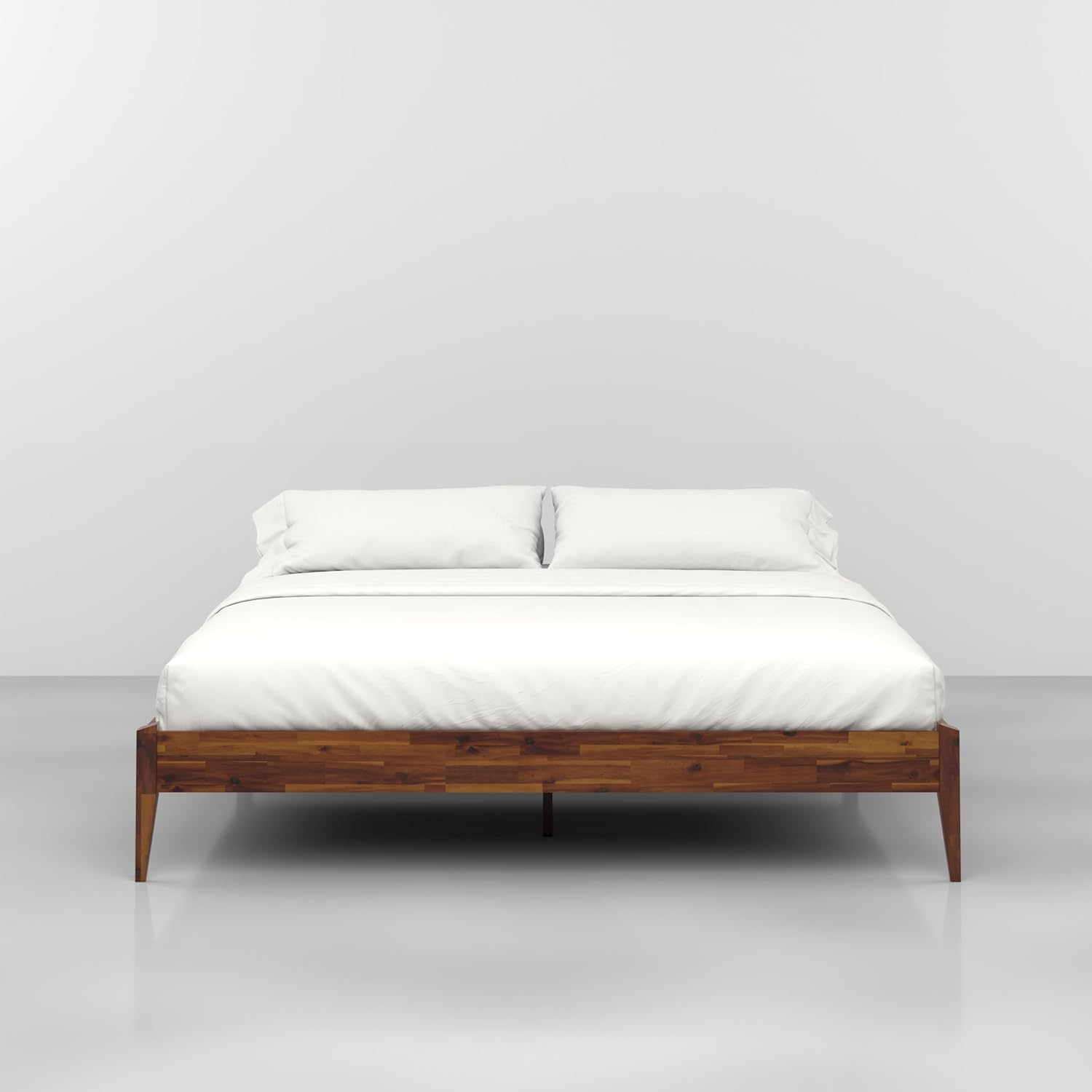 King Size Polished Pine Wood Platform Bed Frame with Headboard