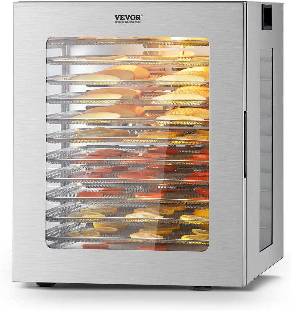 VEVOR Food Dehydrator, 12 Stainless Steel Trays Dehydrators Machine, 850W Food Dryer with Adjustable Temp & 24-Hour Timer, Dehydrator for Food and Jerky, Meat, Fruit, Vegetables, Herbs, Dog Treats