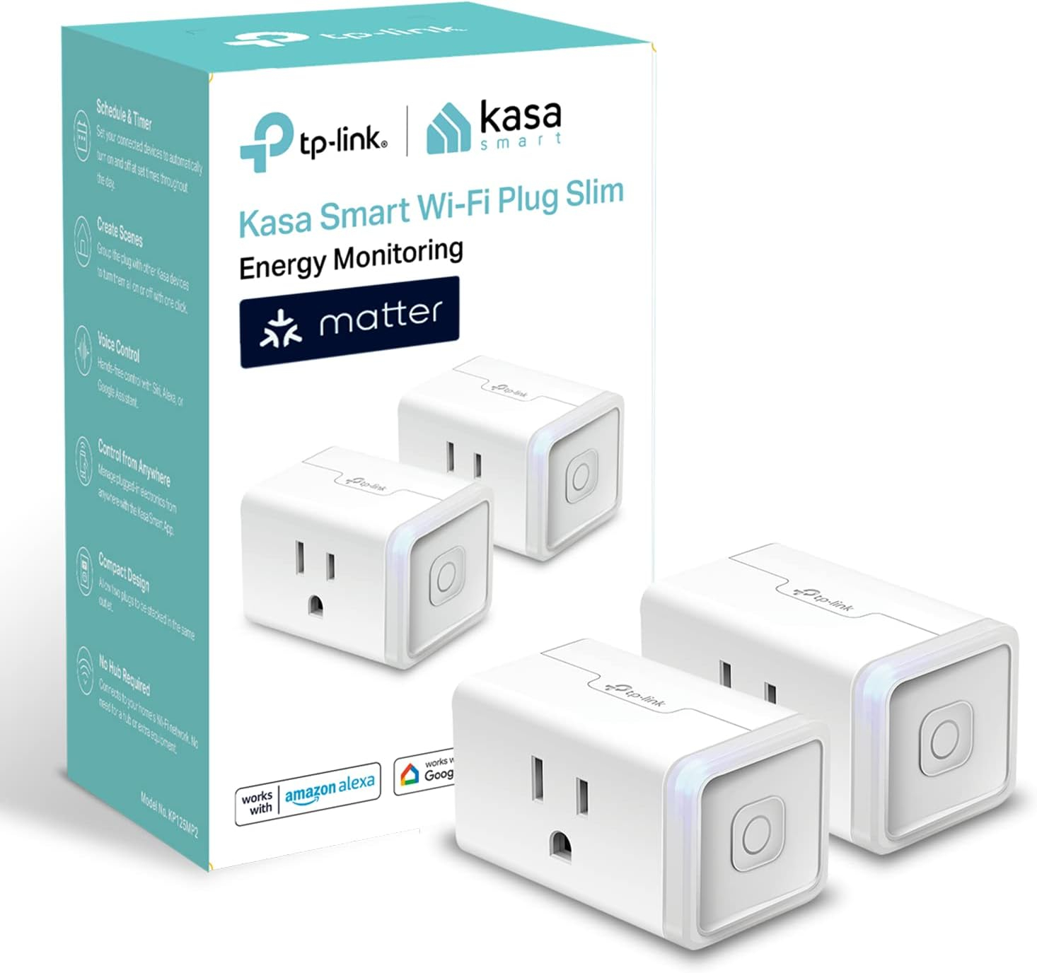 Kasa Smart KP125MP2 - TP-LINK AC 2.4GHZ BLUETOOTH - White - Wi-Fi Plug Slim, Energy Monitoring Smart Plug
