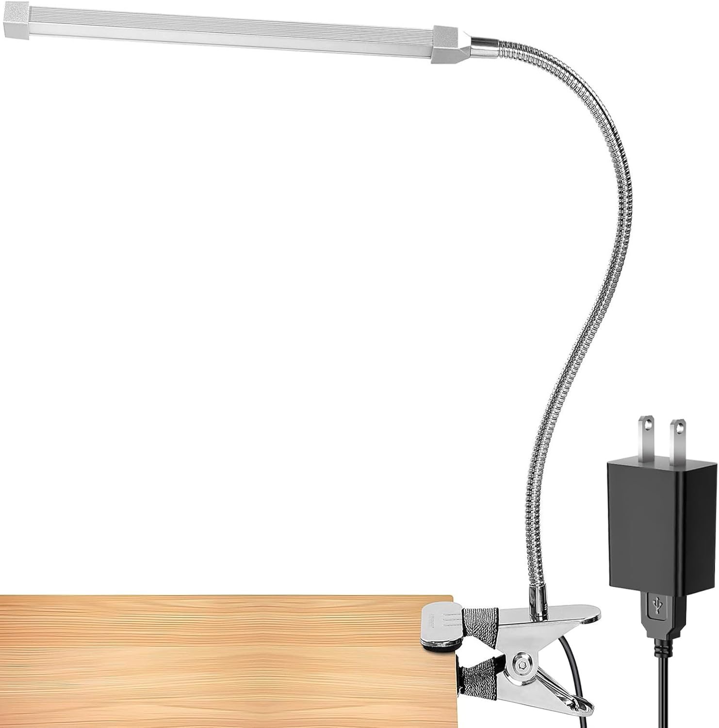 LEPOWER Led Clip on Light, 5W Reading Lights for Books in Bed with Gooseneck, Adjustable Color Temperature Clip Lamp, Ideal for Bedtime Reading and Piano Light, Metal, Silver