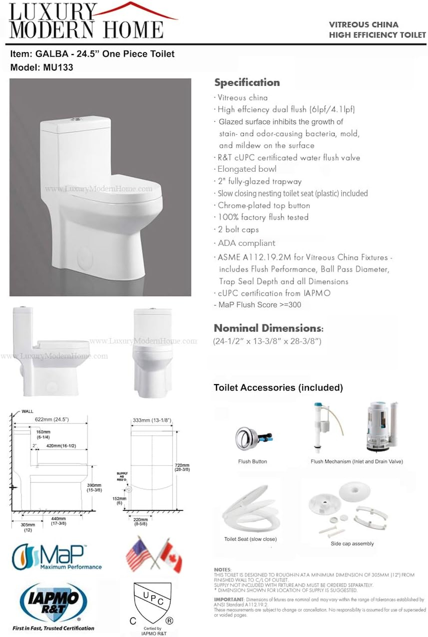 Tiny Bathrooms White 24.5in Elongated Toilet