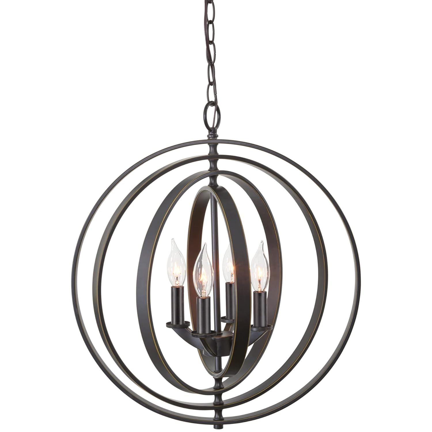 Kira Home Orbits 21" Farmhouse Orb/Globe Pendant Chandelier, Pivoting Interlocking Rings, Adjustable Height, Hand