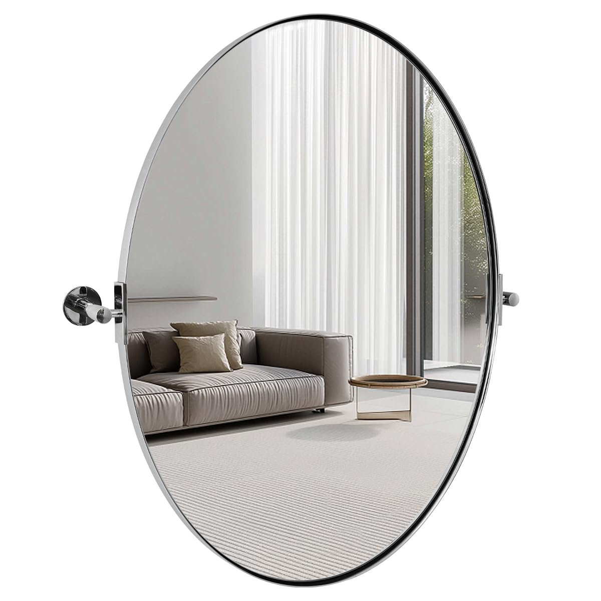 ANDY STAR Wall Mirror for Bathroom, 24x36'' Chrome Oval Bathroom Mirror, Large Oval Wall Mirror for Btahroom, Oblong Pill Shaped Chrome Mirror Stainless Steel Frame Wall Mount Horizontal or Vertical