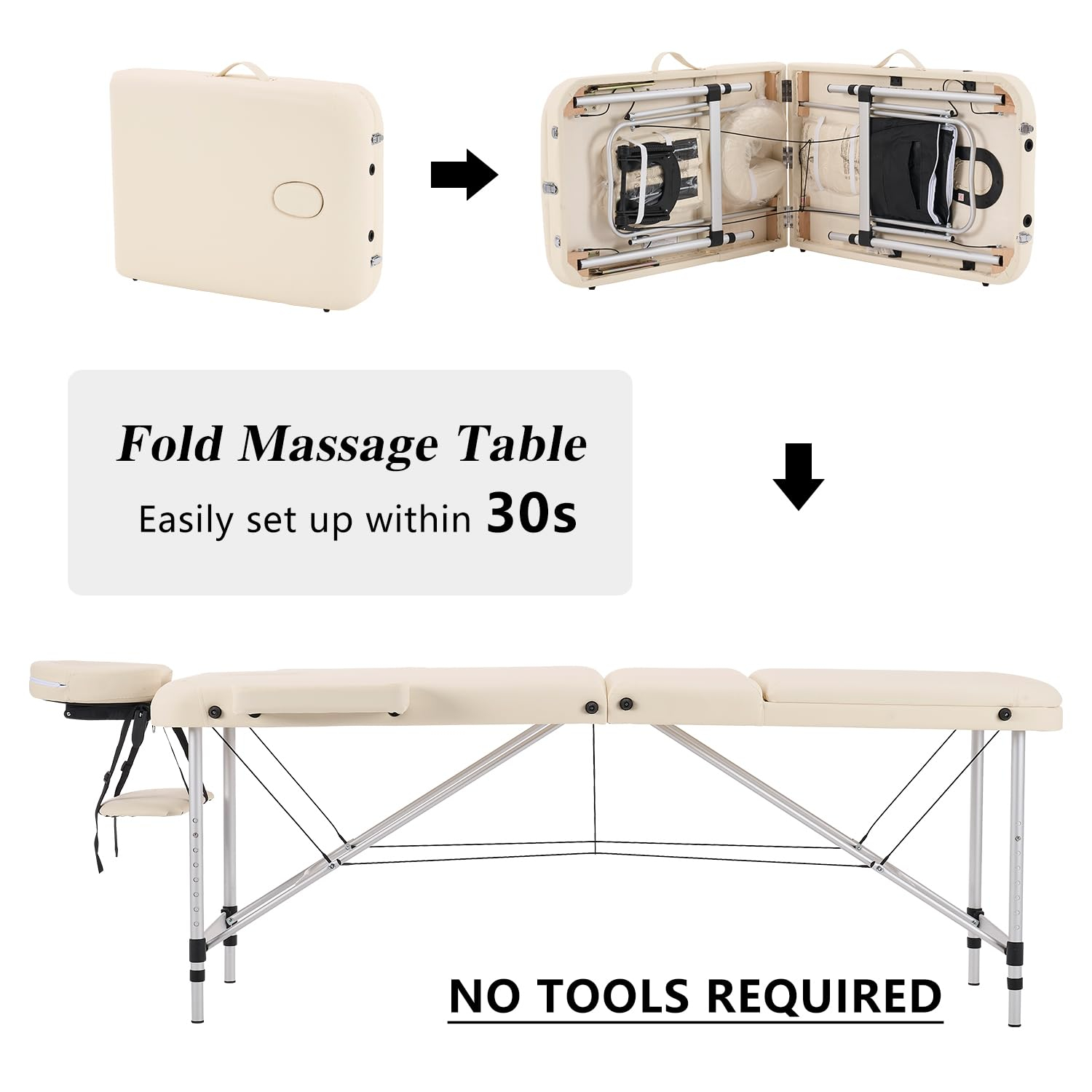 YOUNIKE Massage Tables Portable Lash Bed for Eyelash Extensions Professional Aluminum 3 Folding Lightweight Height Adjustable Facial Spa Beauty Salon Tattoo Home White