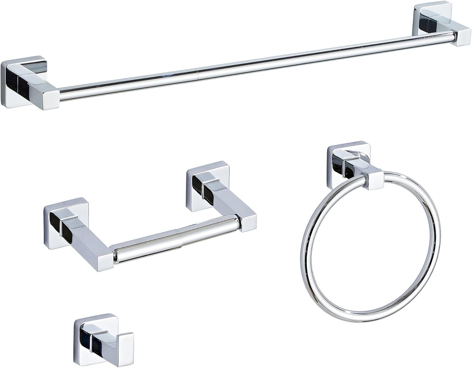Chrome Bathroom Hardware Set 4 Pieces,Bathroom Accessories Set Stainless Steel Wall Mounted, Hand Towel Bar, Towel Ring, Robe Towel Hooks,Toilet Paper Holder,Towel Bar Set, 23.6 Inch