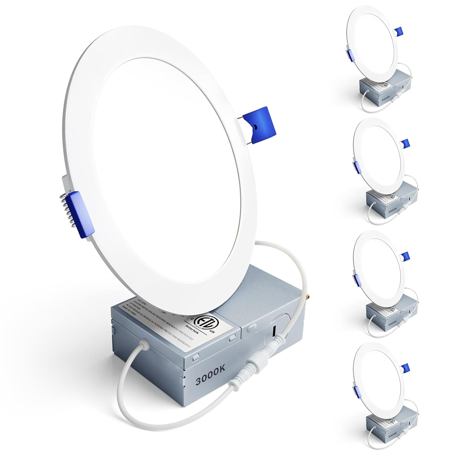 Meconard 4 Pack 6 Inch Ultra-Thin LED Recessed Ceiling Light, 3000K/4000K/5000K Selectable, Dimmable 12W=110W, 1050LM, IC Rated Can-Killer Downlights with Junction Box, ETL and Energy Star Listed