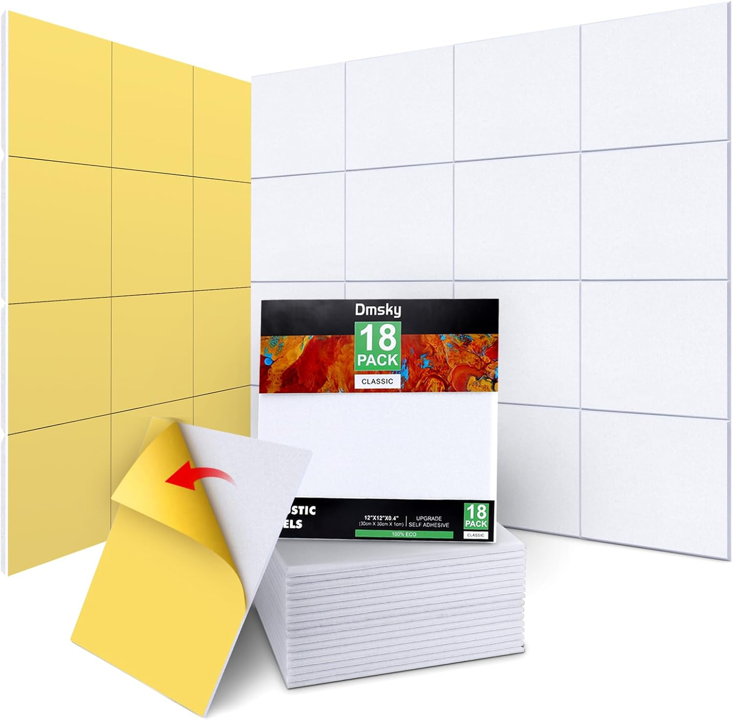 18 Pack White Acoustic Panels 12"X12"X 0.4"Soundproof Wall Panels Wall Decoration Sound Absorbing Panel High-Density Sound Deadening Panels Acoustic Treatment Panel For Home Studio