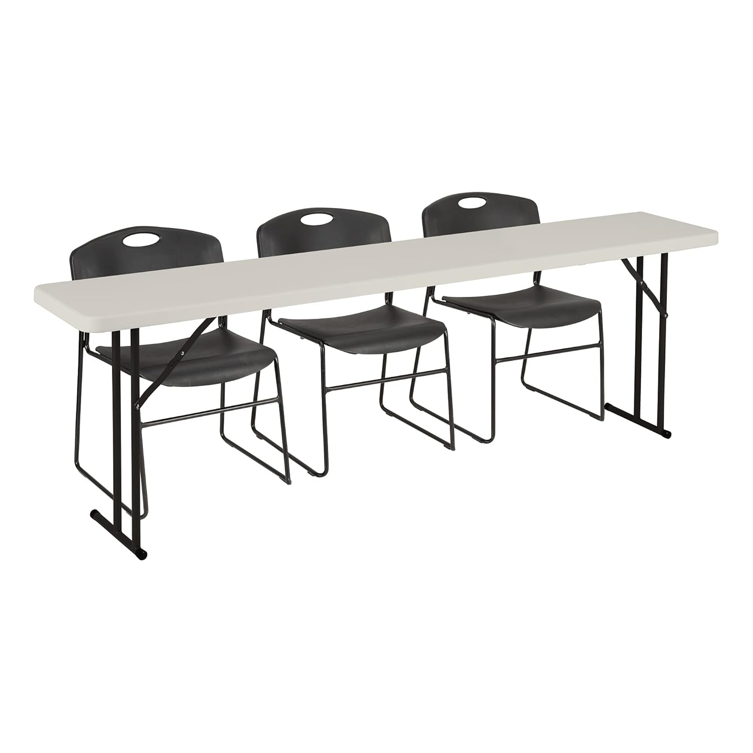 Norwood Commercial Furniture 8 ft Multipurpose Indoor Outdoor Heavy Duty Portable Blow Molded Plastic Folding Training Seminar Table 18" W x 96" L Gray