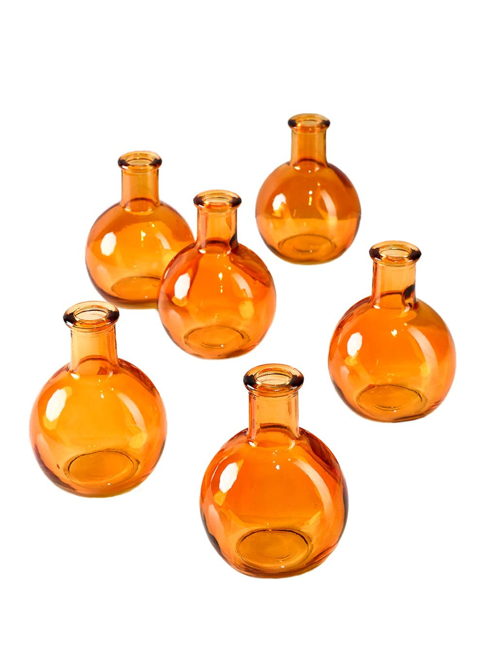 Koyal Wholesale Glass Bud Vases, Small Apothecary Bottles, Bulk Decorative Jars, Vintage Centerpieces, Amber, Set of 6