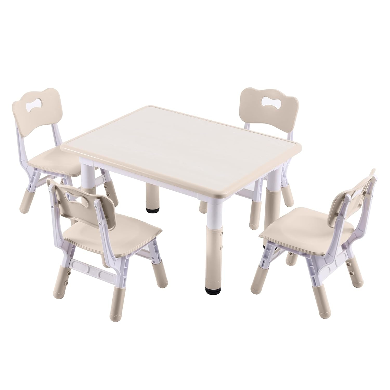 Height-Adjustable Kids Table and 4 Chairs Set, Toddler Table and Chair Set with Graffiti Desktop, 31.5''L x 23.6''W Children Activity Table for Daycare, Classroom, Home