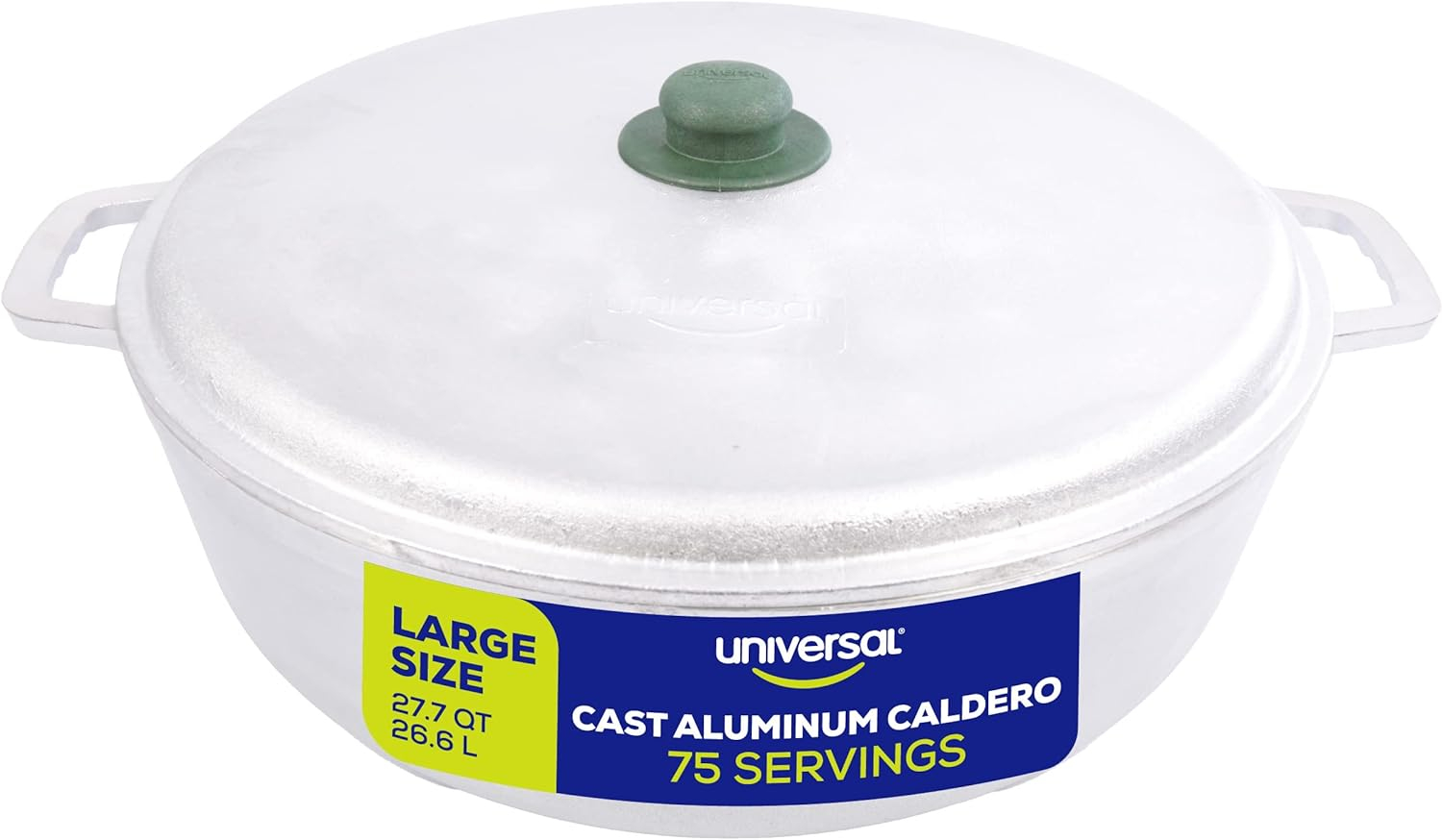 Universal (Professional Extra Large) Caldero 75 Cups - 27.7 QT / 26.6 L, Stainless Aluminum Pot, Even Heat Distribution and Fast Cooking Dutch Oven Pot with Ergonomic Handles, Ideal for Rice, and Mor