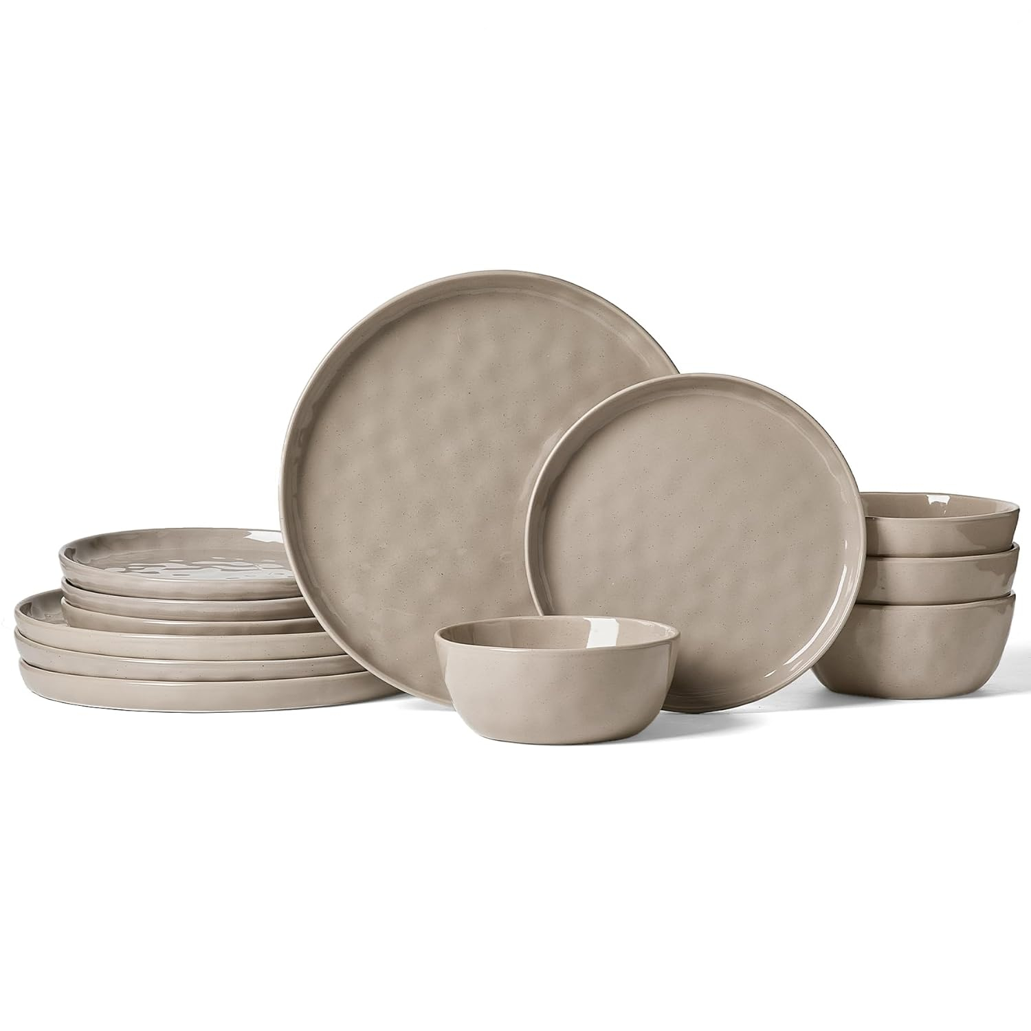 Famiware Mars Plates and Bowls Set, 12 Pieces Dinnerware Sets, Dishes Set for 4, Cinnamon Brown